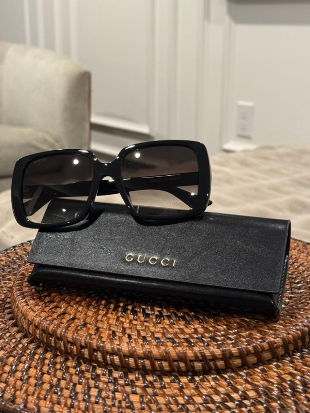 New in Box Black Gucci Lines 56MM Rectangular Black Sunglasses
